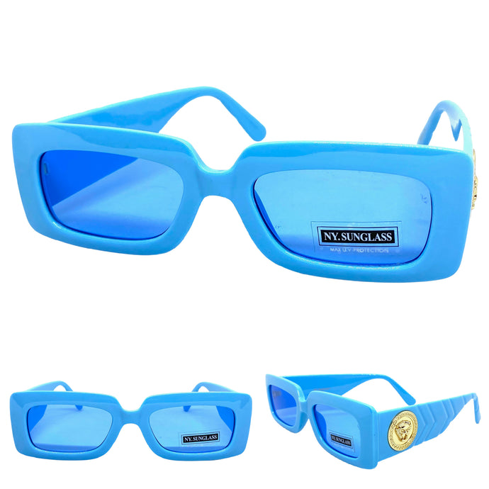 Classic Luxury Retro Hip Hop Style SUNGLASSES Large Thick Baby Blue Frame 9817