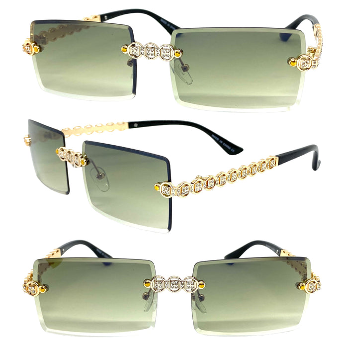Classy Elegant Luxury Modern Bling Hip Hop Style SUNGLASSES Gold Rimless Frame E0927