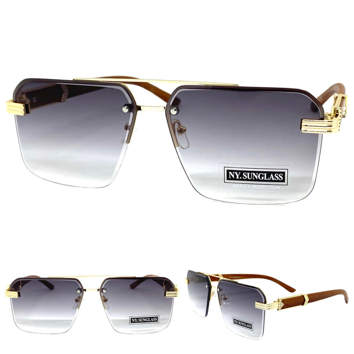Men's Classy Elegant Luxury Designer Hip Hop Style SUNGLASSES Gold & Wooden Frame 8365