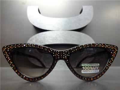 Retro Rhinestone Cat Eye Sunglasses- Black Frame/ Brown Rhinestones – SAAK  EYEWEAR