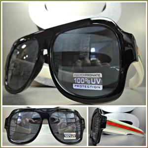 Retro Aviator Style Sunglasses- Black Frame/ Multi Color Temples