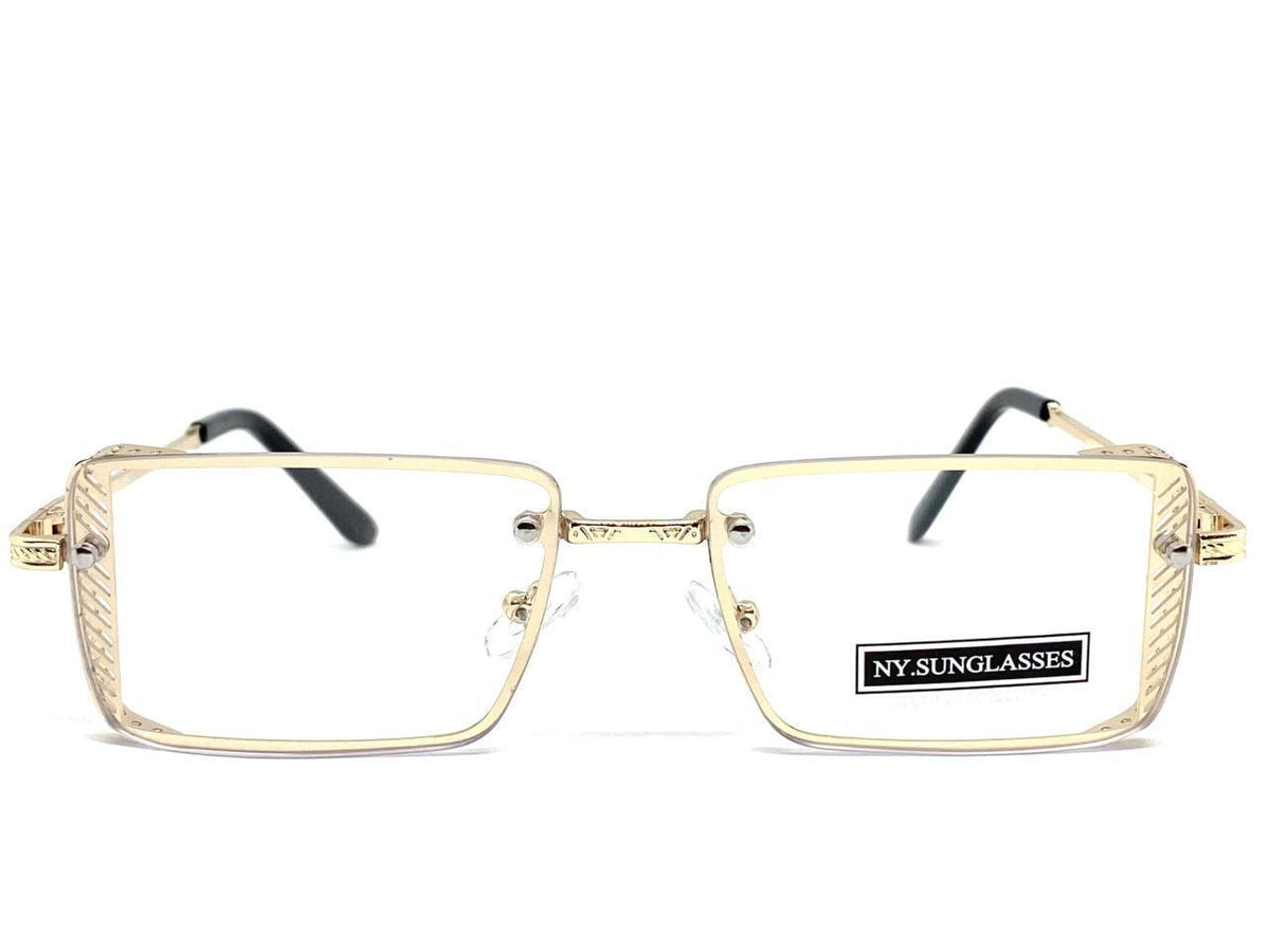 STARS Eyewear Modern Clear Lens Eyeglasses – Gold Metal Frame, Black Arms, Small, Rectangle