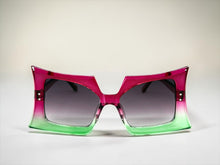 Oversized Exaggerated Vintage Retro Style SUNGLASSES Large Dark Fuchsia & Green Frame 1091