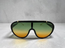 Classic Vintage Retro Style SUNGLASSES Black & Gold Frame - Green & Orange Lens 3093