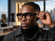 Classic Vintage Retro Style EYEGLASSES Blue Light Black Clear Lens - Thick Square Black Frame 80844