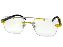 Classy Elegant Luxury Hip Hop Rapper Style SUNGLASSES Gold & Faux Wooden Frame - Clear Lens E2176