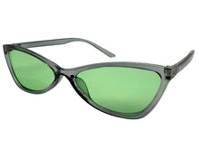 Classy Elegant Modern Retro Cat Eye Style SUNGLASSES Sleek Gray Frame - Green Lens 6779