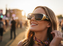 Space Futuristic Robotic Cyclops Modern Contemporary Party Raver SUNGLASSES Sleek Gold Frame LH315