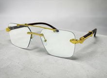 Classy Elegant Luxury Hip Hop Rapper Style SUNGLASSES Gold & Faux Wooden Frame - Clear Lens E2176