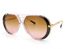 Classy Elegant Vintage Retro Aviator Style SUNGLASSES Large Pink & Gold Frame 2888