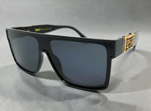 Classic Hardcore Biker Gangster Shield Style LOCS SUNGLASSES Large Black Frame - Dark Lens 91324