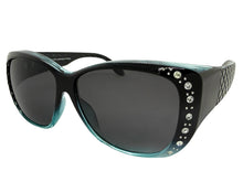 Women's Classy Elegant Luxurious Bling POLARIZED SUNGLASSES Black & Blue Frame Over RX Glass Fit 7833