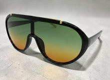 Classic Vintage Retro Style SUNGLASSES Black & Gold Frame - Green & Orange Lens 3093