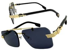 Classy Elegant Luxury Hip Hop Rapper Style SUNGLASSES Gold & Black Frame - Gold Cross & Fleur De Lis 27774