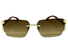 Classy Elegant Luxury Hip Hop Rapper Style SUNGLASSES Rimless Gold & Faux Wooden Frame - Honey Gradient Lens 27806