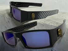 Classic Hardcore Gangster Biker Style Choppers SUNGLASSES Thick Black Frame - Blue Lens 6785