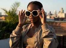 Oversized Exaggerated Vintage Retro Style SUNGLASSES Large Cream Frame - Dark Lens E2003