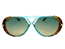 Classy Elegant Vintage Retro Aviator Style SUNGLASSES Large Turquoise & Gold Frame 2888