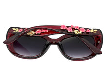 Oversized Vintage Retro Cat Eye Style SUNGLASSES Large Burgundy Frame - Flowers & Gold Leaf Accents 6806 (Copy) (Copy)