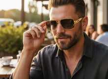 Classic Vintage Retro Luxury Hip Hop Rapper Style SUNGLASSES Square Gold Frame - Gradient Lens E2206