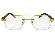 Classy Elegant Luxury Hip Hop Rapper Style SUNGLASSES Gold & Faux Wooden Frame - Clear Lens E2176