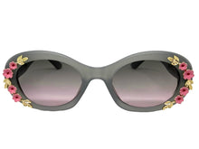 Classic Elegant Vintage Retro Style SUNGLASSES Thick Matte Gray Oval Floral Frame 17008