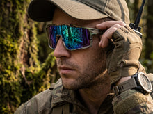 Military Tactical Hunting Fishing Wrap Around Safety SUNGLASSES Large Camouflage Frame - Blue Lens CAMO3