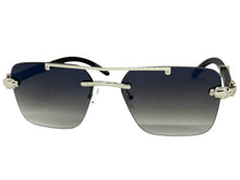 Classy Elegant Luxury Hip Hop Rapper Style SUNGLASSES Silver & Faux Wooden Frame - Gray Lens E2176