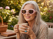 Classic Elegant Vintage Retro Style SUNGLASSES Thick Pink Oval Floral Frame 17008