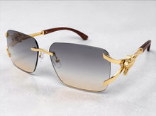Classy Elegant Luxury Hip Hop Rapper Style SUNGLASSES Rimless Gold & Faux Wooden Frame - Smoke & Beige Lens 27806