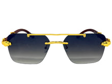 Classy Elegant Luxury Hip Hop Rapper Style SUNGLASSES Gold & Faux Wooden Frame - Gray Lens E2176