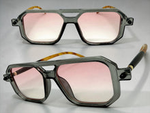 Classic Vintage Retro Luxury Hip Hop Style SUNGLASSES Square Gray Frame - Pink Lens E2036