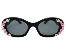Classic Elegant Vintage Retro Style SUNGLASSES Thick Matte Black Oval Floral Frame 17008