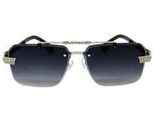 Classy Elegant Luxury Hip Hop Rapper Style SUNGLASSES Silver & Black Frame - Silver Cross & Fleur De Lis 27774