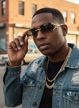 Classy Elegant Luxury Hip Hop Rapper Style SUNGLASSES Rimless Gold & Faux Wooden Frame - Smoke & Beige Lens 27806
