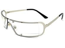 Contemporary Modern Wrap Style Clear Lens SUNGLASSES Silver Frame E0943