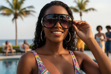 Oversized Exaggerated Vintage Retro Shield Style SUNGLASSES X-Large Black Frame - Gradient Lens 58843