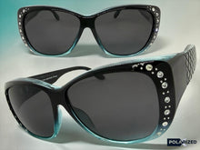 Women's Classy Elegant Luxurious Bling POLARIZED SUNGLASSES Black & Blue Frame Over RX Glass Fit 7833