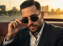 Classic Vintage Retro Luxury Hip Hop Rapper Style SUNGLASSES Oval Gold Frame - Dark Lens 27736