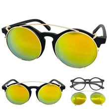 Classic Vintage Retro Style Clip On SUNGLASSES Round Black Frame 6442
