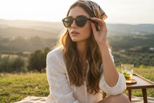 Classic Elegant Vintage Retro Style SUNGLASSES Round Black Frame - Dark Green Lens 81011