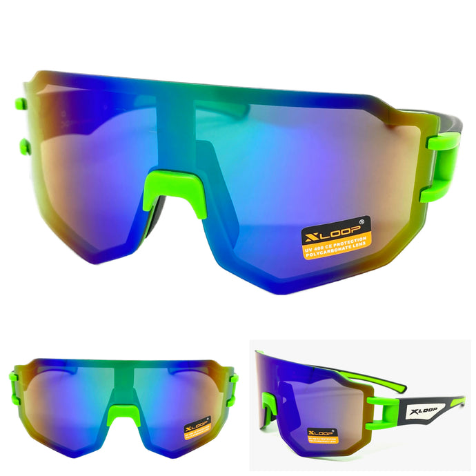 Oversized Sporty Wrap Around Style SUNGLASSES Large Neon Green Frame 3645