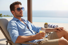 Classy Trendy Bold Modern Retro Shield Style SUNGLASSES Black Frame - Light Blue Lens 5399
