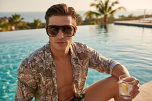 Classy Trendy Bold Modern Retro Shield Style SUNGLASSES Black Frame - Gradient Lens 5399