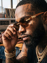 Classy Elegant Luxury Hip Hop Rapper Style SUNGLASSES Gold & Faux Wooden Frame - Brown Lens 27804