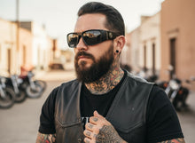 Classic Hardcore Gangster Biker Style Choppers SUNGLASSES Thick Black Frame - Dark Lens 6786