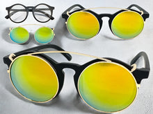Classic Vintage Retro Style Clip On SUNGLASSES Round Black Frame 6442