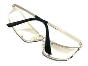 Contemporary Modern Wrap Style Clear Lens SUNGLASSES Silver Frame E0943