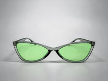 Classy Elegant Modern Retro Cat Eye Style SUNGLASSES Sleek Gray Frame - Green Lens 6779