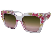 Classic Elegant Vintage Retro Style SUNGLASSES Large Thick Square Pink Floral Frame 17004
